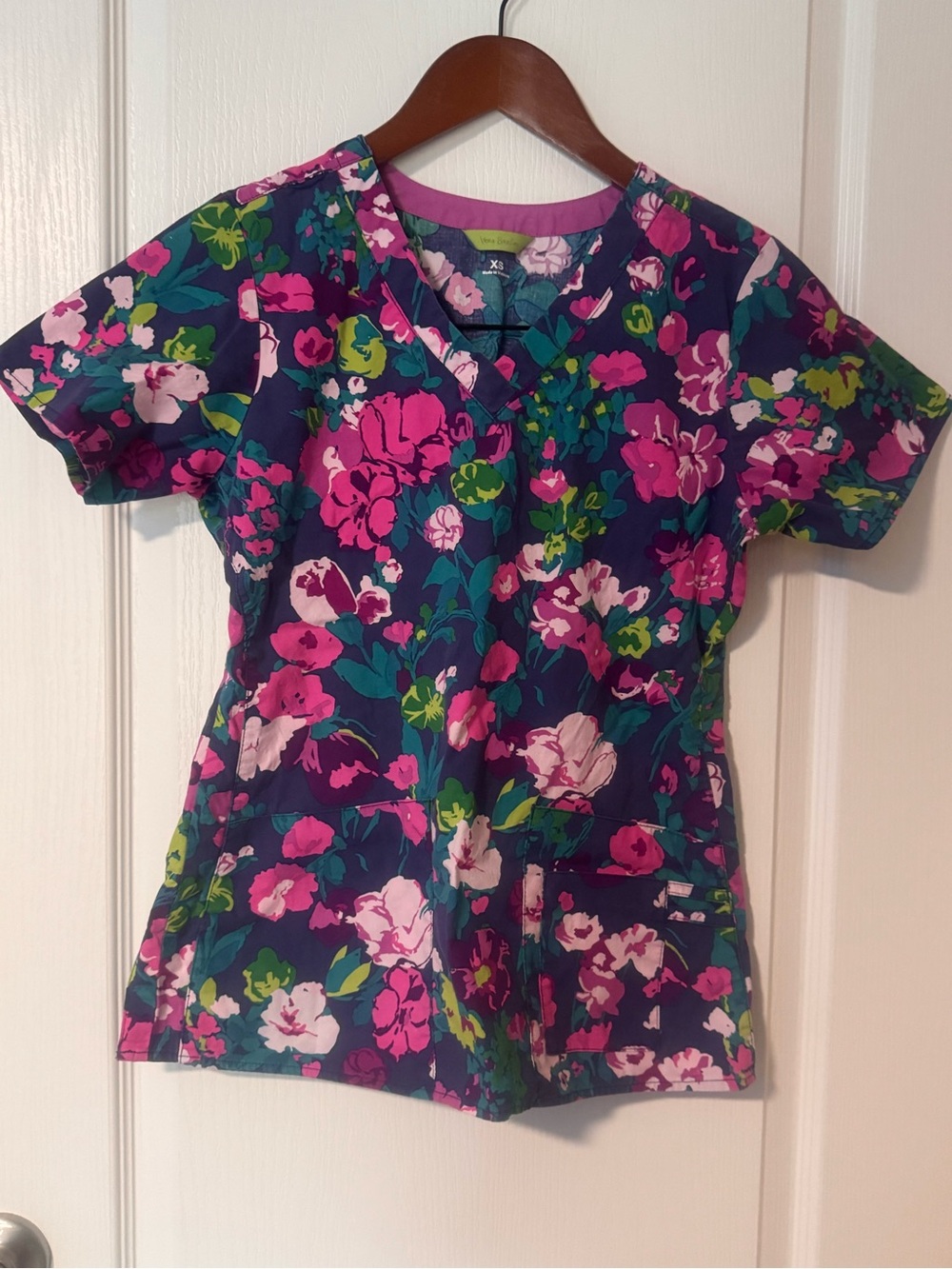 Vera Bradley Floral Scrub Top in Navy, Pink & Green
